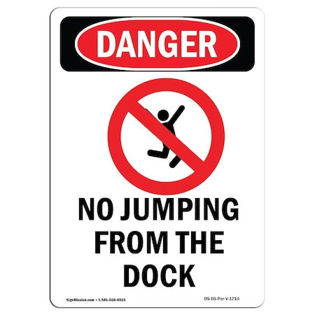 OSHA Danger Sign, No Jumping From The Dock, 10in X 7in Decal